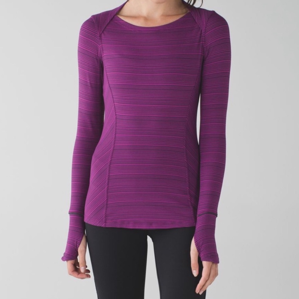 Lululemon Kanto Catch Me Striped Long Sleeve in Regal Plum Navy Blue